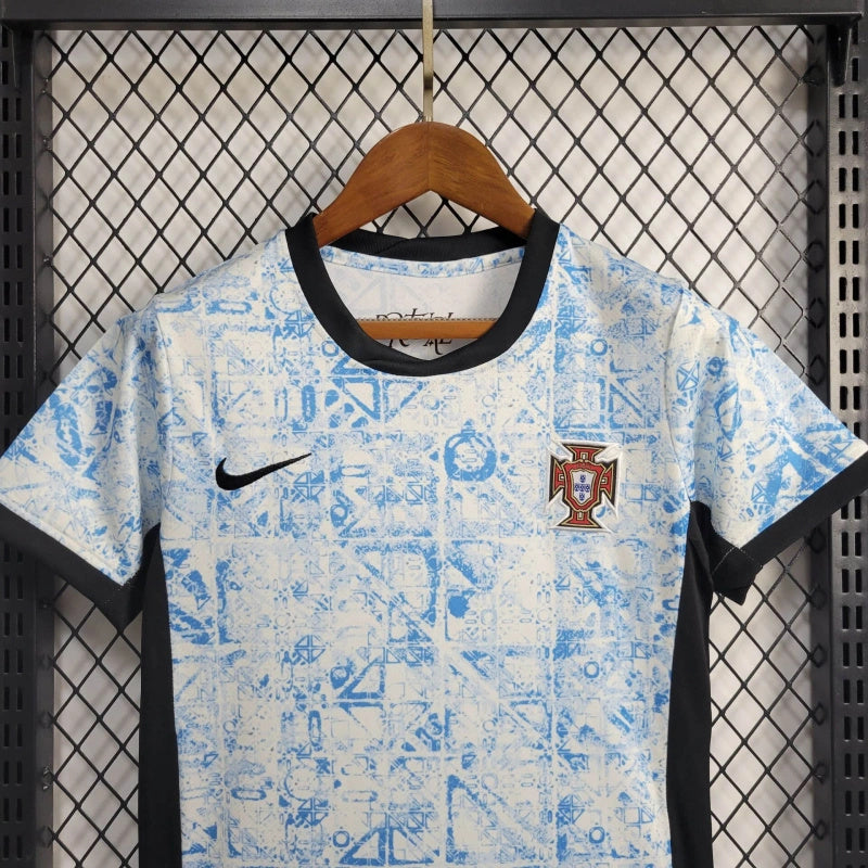 Portugal Luís Figo 7 Kids Away Soccer Jersey Euro 2024