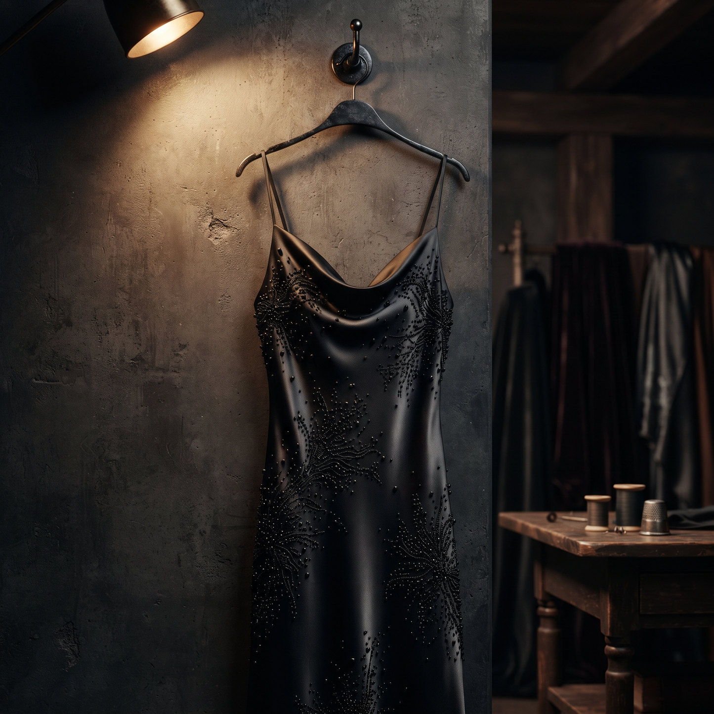 The 'Noire' Hand-Beaded Pearl Silk Slip Dress