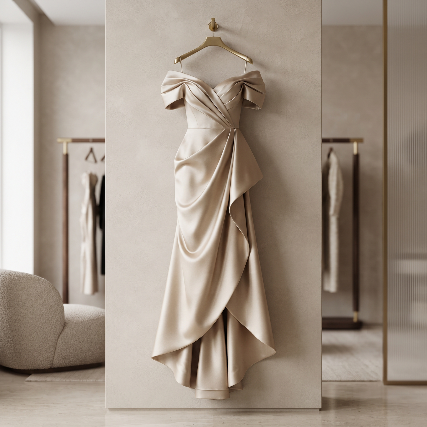 The 'Aethel' Draped Italian Silk Satin Evening Gown