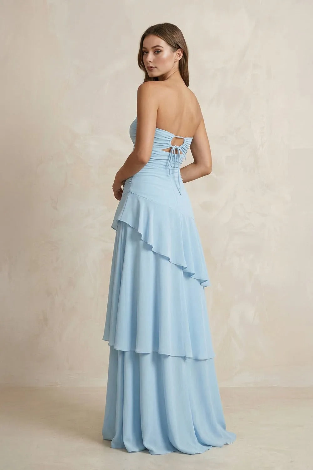 Sweetheart A-Line Ruffled Chiffon A-Line Long Prom Dress in Sky Blue