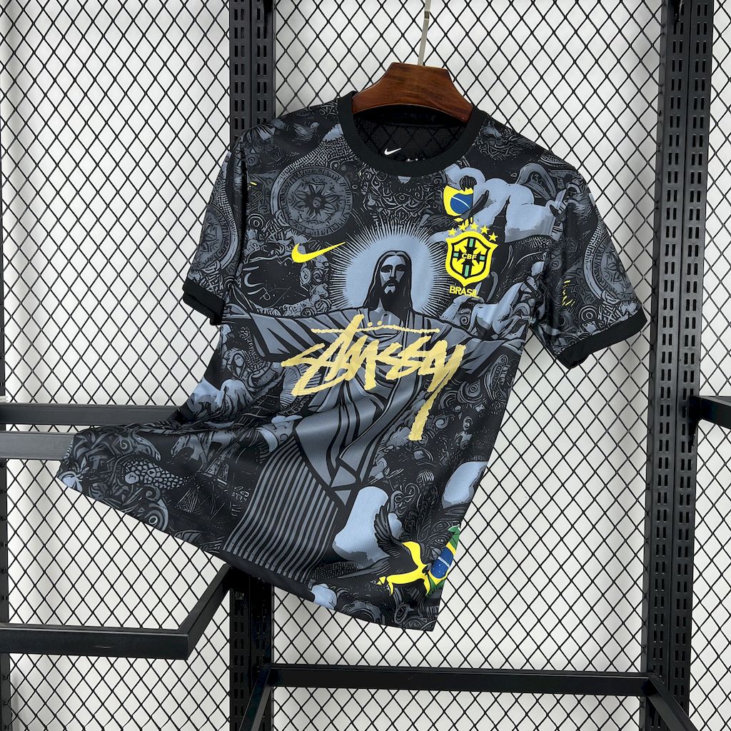 Brazil X Stussy Jesus Christ Special Edition Soccer Jersey 2025-2026 - Black
