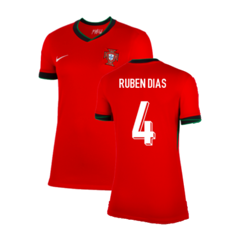 Women's Portugal Ruben Dias 4 Home Soccer Jersey Euro 2024