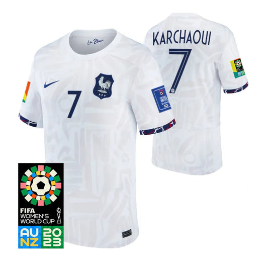 France Sakina Karchaoui 7 Men's Away Soccer Jersey World Cup 2023